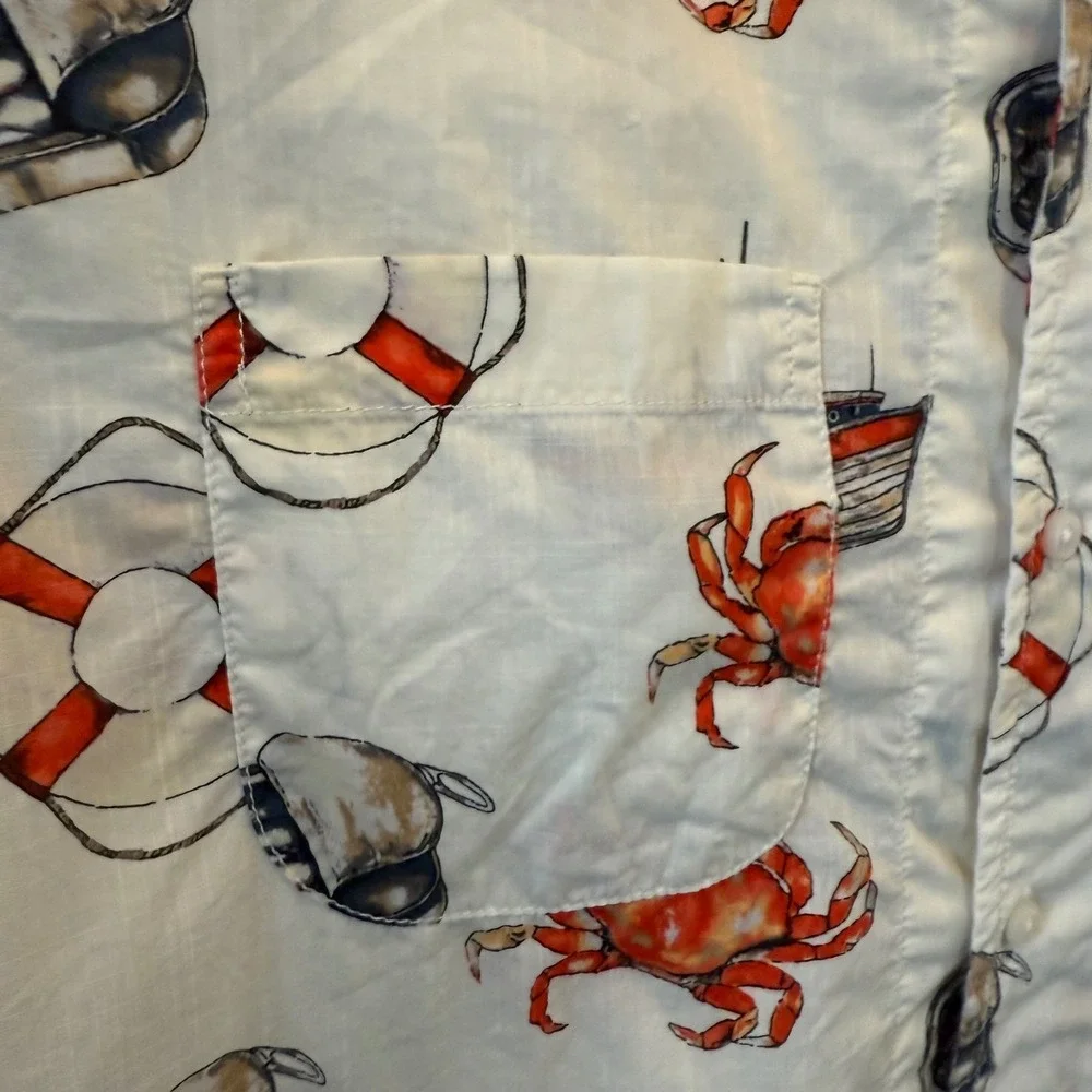 J.‎ Crew VTG Retro Crabs Boats Fish Beach Sailing Button-Up Shirt Size M Coastal